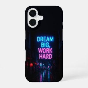 Neon City 'Träume groß, arbeite hart' regengetränk iPhone 16 Hülle