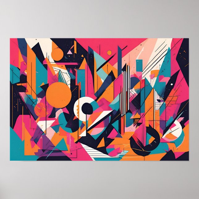 Neon City Vibes - Abstrakte geometrische Wall Art  Poster (Vorne)