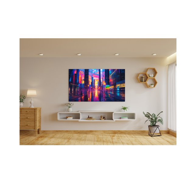 Neon Cityscape bei Sunset Futuristic Urban Fotodruck (Von Creator hochgeladen)