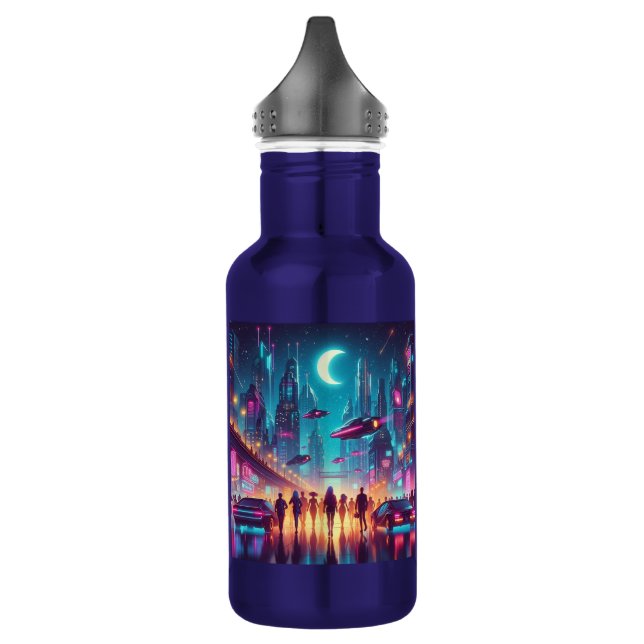 Neon Cityscape Edelstahlflasche (Links)