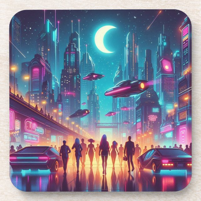 Neon Cityscape Getränkeuntersetzer (Vorderseite)