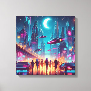 Neon Cityscape Leinwanddruck