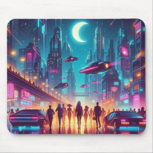 Neon Cityscape Mousepad