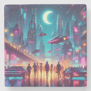 Neon Cityscape Steinuntersetzer
