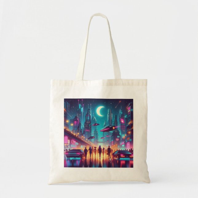Neon Cityscape Tragetasche (Vorne)