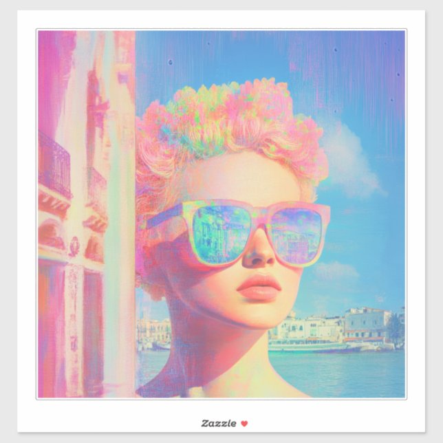 Neon Coastal Beauty mit Sonnenbrille Aufkleber (Blatt)