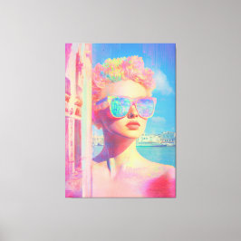 Neon Coastal Beauty mit Sonnenbrille Leinwanddruck