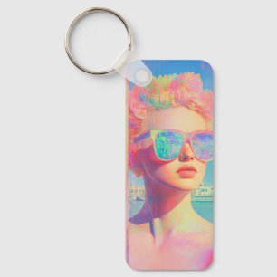 Neon Coastal Beauty mit Sonnenbrille Schlüsselanhänger