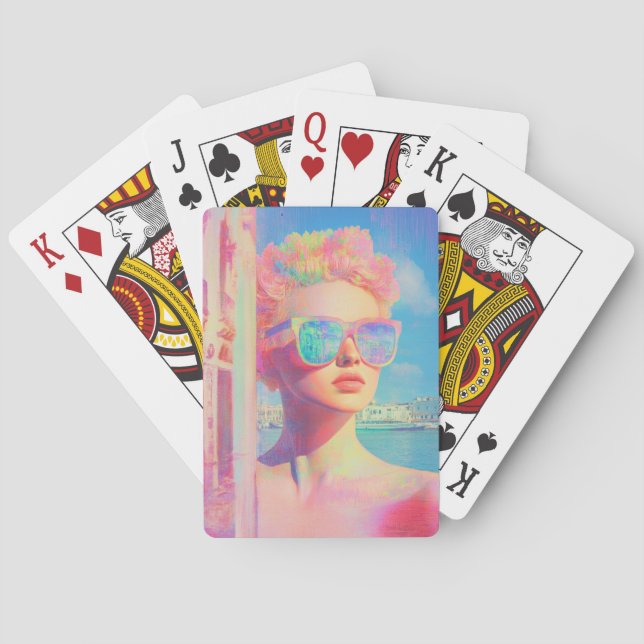 Neon Coastal Beauty mit Sonnenbrille Spielkarten (Rückseite)