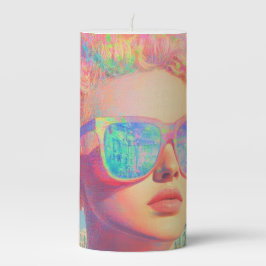 Neon Coastal Beauty mit Sonnenbrille Stumpenkerze
