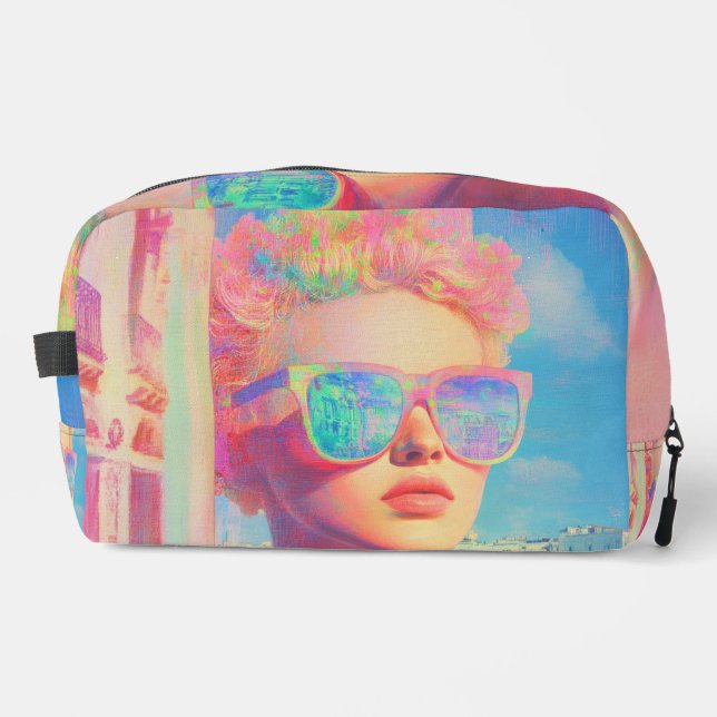 Neon Coastal Beauty mit Sonnenbrille Waschbeutel (Vorderseite)