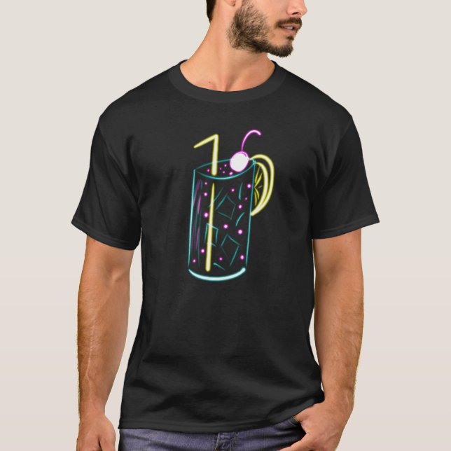 Neon Cocktail Drink Cup Mixologe Bar T-Shirt (Vorderseite)