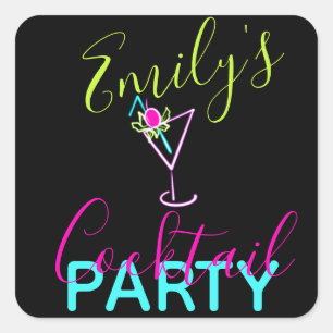 Neon Cocktail Modernes Party Quadratischer Aufkleber