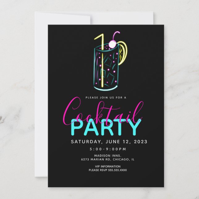 Neon Cocktail Mojito Art Party Invitation (Devant)