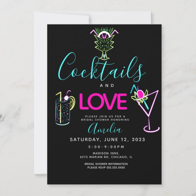 Neon Cocktails Art Bridal Dusche Einladung (Vorderseite)