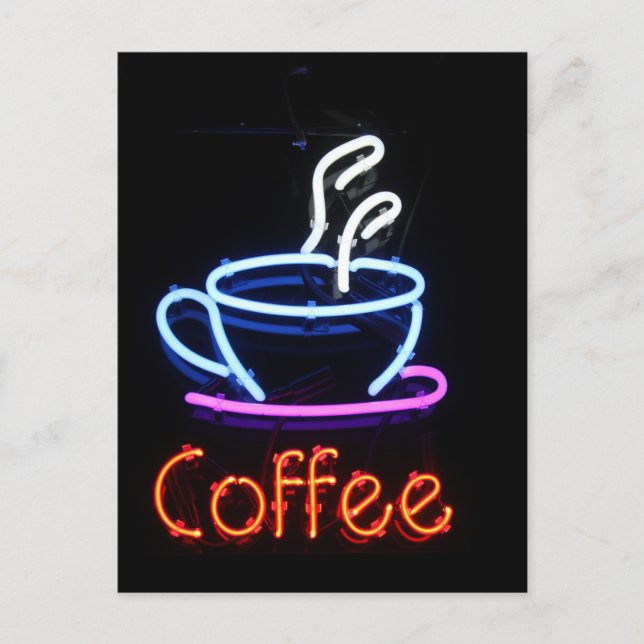 Neon Coffee Sign auf Black Postkarte (Vorderseite)