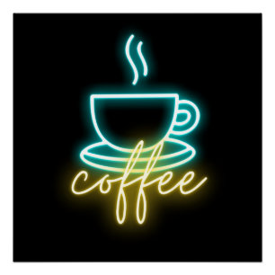 Neon Coffee Symbol & Text Poster