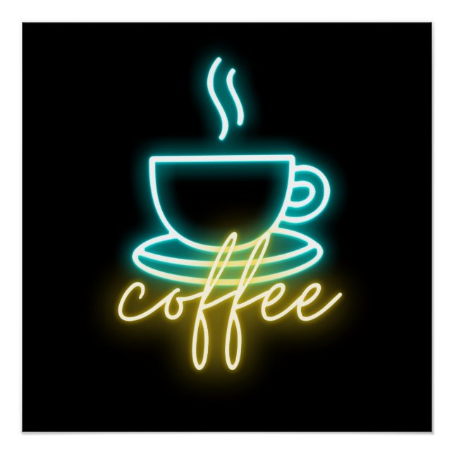 Neon Coffee Symbol & Text Poster (Vorderseite)