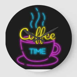 NEON COFFEE WALL CLOCK GROßE WANDUHR