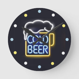 Neon Cold Beer Mancave Bar Den Wall Horloge