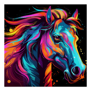 Neon Color Horse Theme Poster