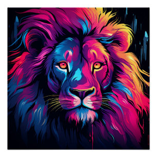 Neon Color Lion Theme Poster