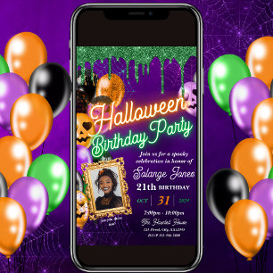 Neon coloré Halloween Anniversaire Fête Invitation