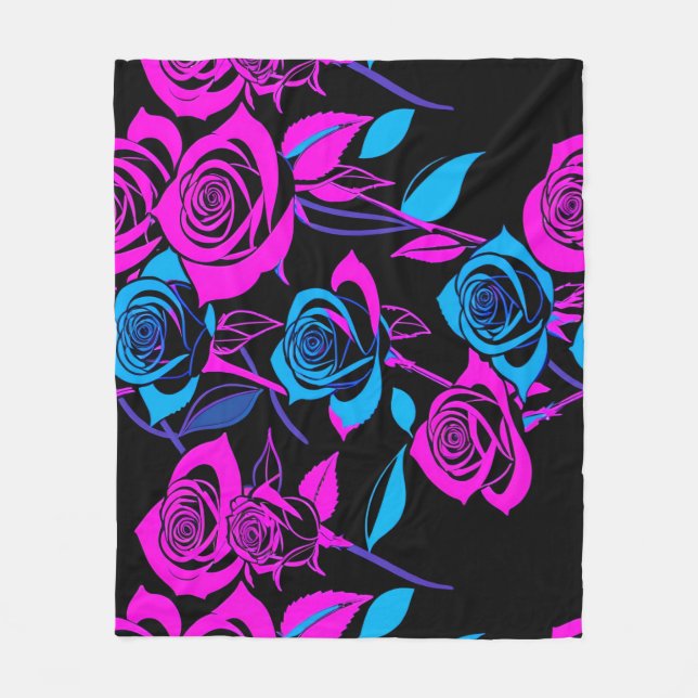 Neon Colored Roses Fleecedecke (Vorderseite)