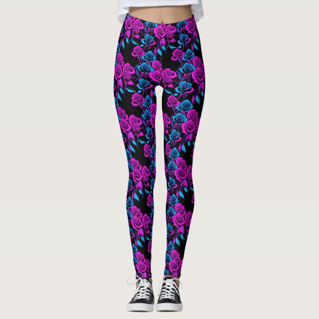 Neon Colored Roses Leggings (Vorderseite)