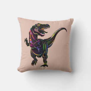 Neon Colored Tyrannosaurus Rex Dinosaurier Kissen
