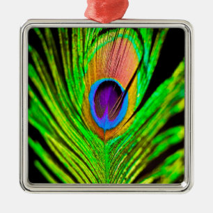 Neon Colors Peacock Feather Silbernes Ornament
