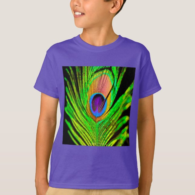 Neon Colors Peacock Feather T-Shirt (Vorderseite)