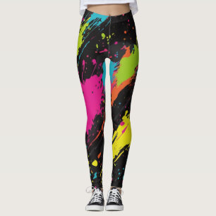 Neon Colors Retro Paint Spritzer Leggings