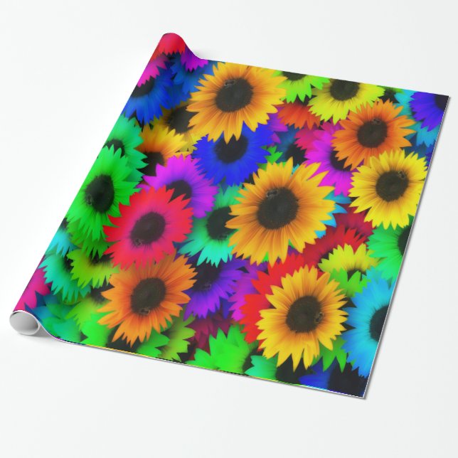 Neon Colors Sonnenblumen Große Drucke Geschenkpapier (Ungerollt)