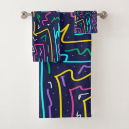 Neon Contrast Space Art Badhandtuch Set