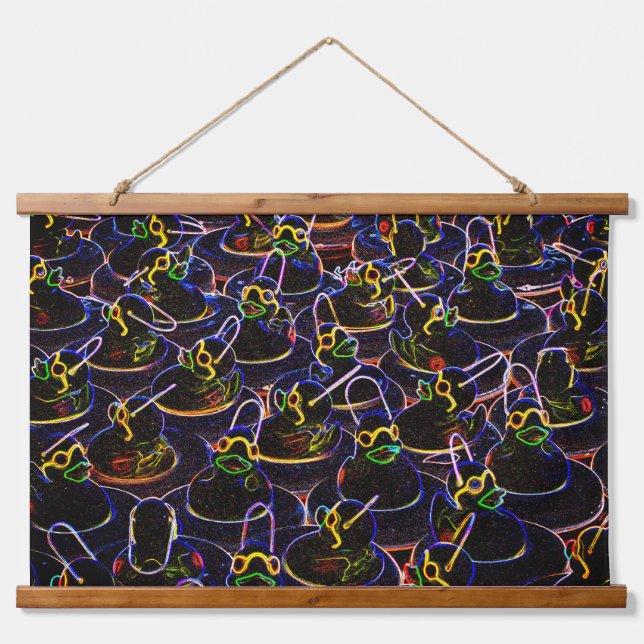 Neon Coole Gummienten mit Schatten Abstrakt Wandteppich Mit Holzrahmen (Vorne)