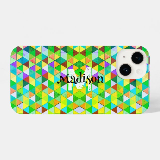Neon cooles Dreieck-Retrogeometrie-Muster Monogram iPhone 14 Hülle (Rückseite (Horizontal))
