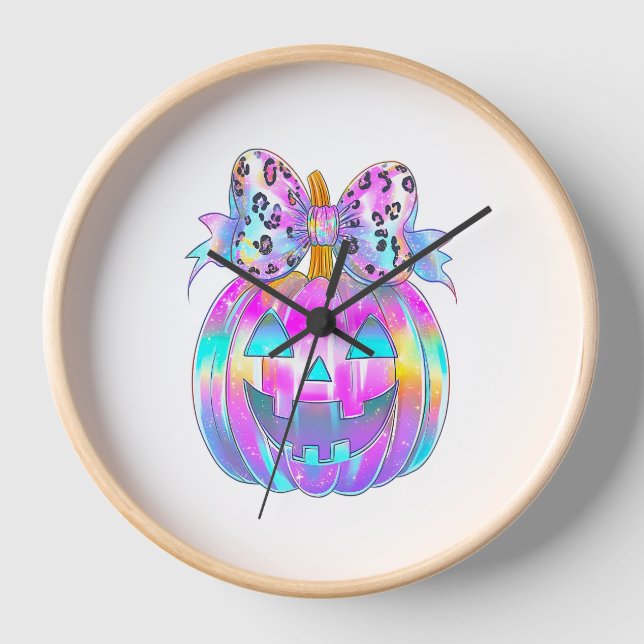 Neon Coquette Halloween Pumpkin Uhr (Vorderseite)