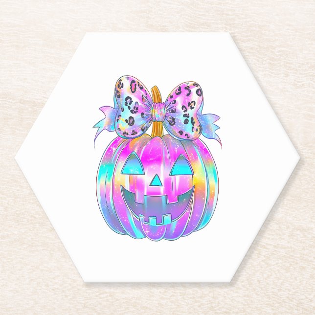 Neon Coquette Halloween Pumpkin Untersetzer (Vorderseite)