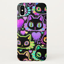 Neon Cosmic Cats iPhone Case - Farbenfroh Glow-in-