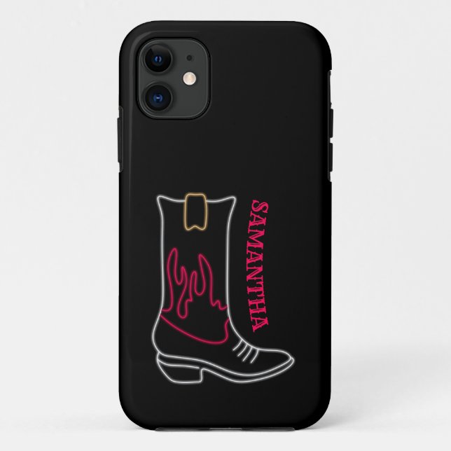 Neon Cowboy Boot Anpassbarer Name Case-Mate iPhone Hülle (Rückseite)