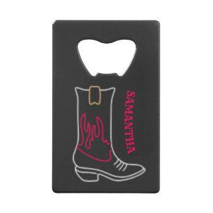 Neon Cowboy Boot Anpassbarer Name Geldbeutel Flaschenöffner