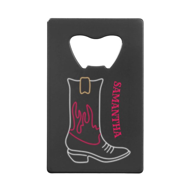 Neon Cowboy Boot Anpassbarer Name Geldbeutel Flaschenöffner (Vorderseite)