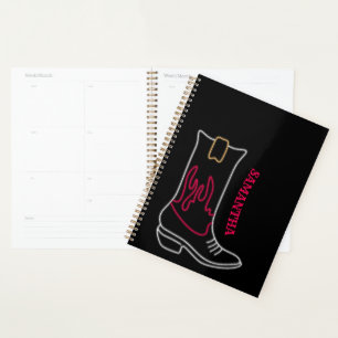 Neon Cowboy Boot Anpassbarer Name Planer