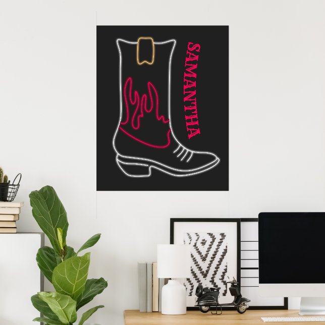Neon Cowboy Boot Anpassbarer Name Poster (Heimbüro)