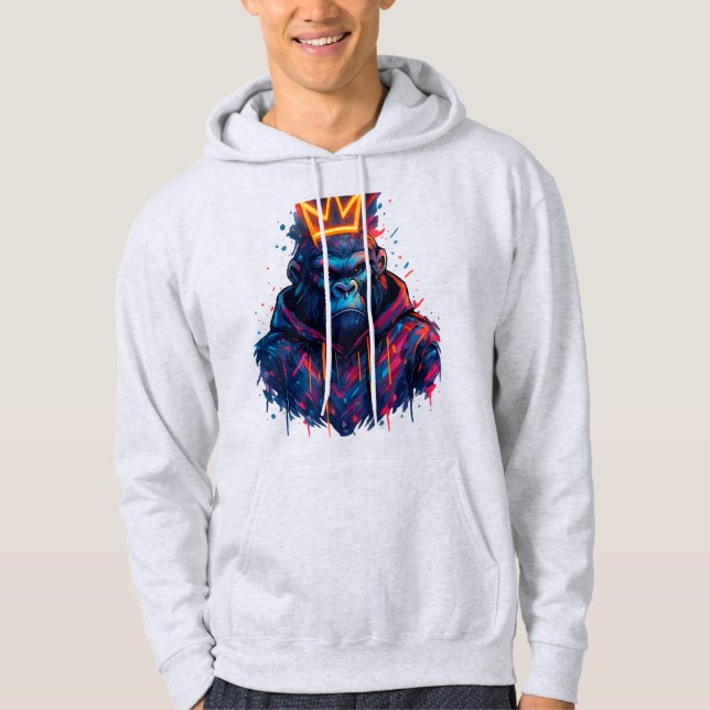 Neon Crowned Gorilla Graffiti Art Hoodie (Vorderseite)