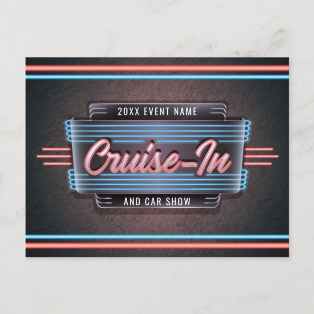 Neon Cruise-in Postcard Einladung Postkarte (Vorderseite)