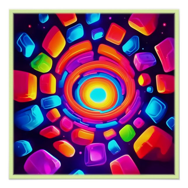 Neon Cube Vortex Art Poster (Vorderseite)