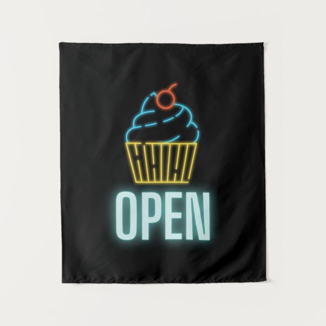 Neon Cupcake Open Sign Wandteppich (Vorderseite)