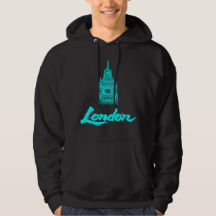 Neon Cyan London Big Ben Skizze Modern Schwarz Hoodie